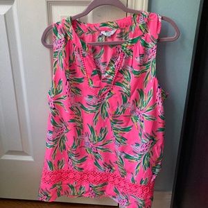 Crown & Ivy pink green floral sleeveless blouse